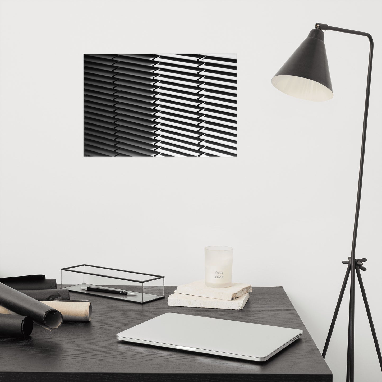 Black and White Minimal Line and Shadow Pattern Loose Wall Art Print