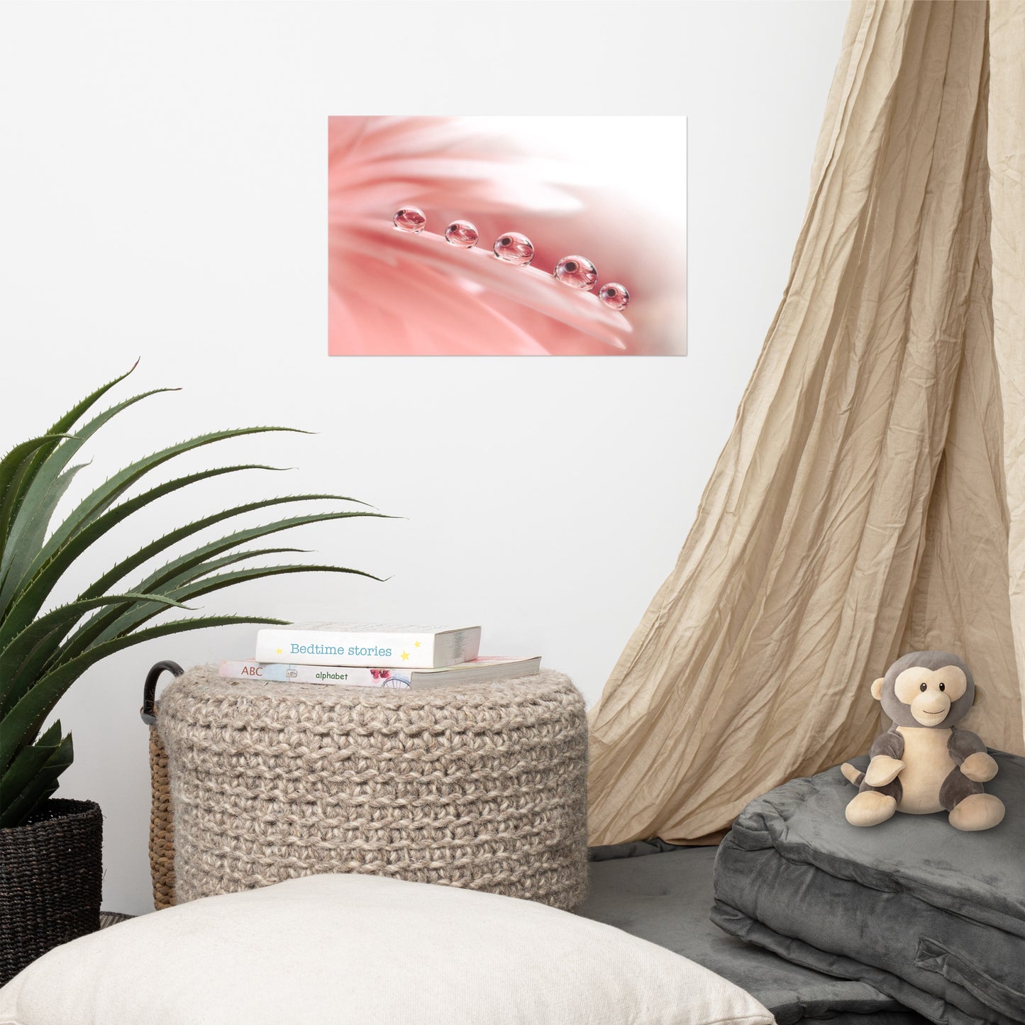 Wall Picture Flower: Peace - Dew Drops on Gerbera Daisy Petals Floral Botanical Photograph Shabby Chic - Vintage Loose / Unframed Wall Art Print