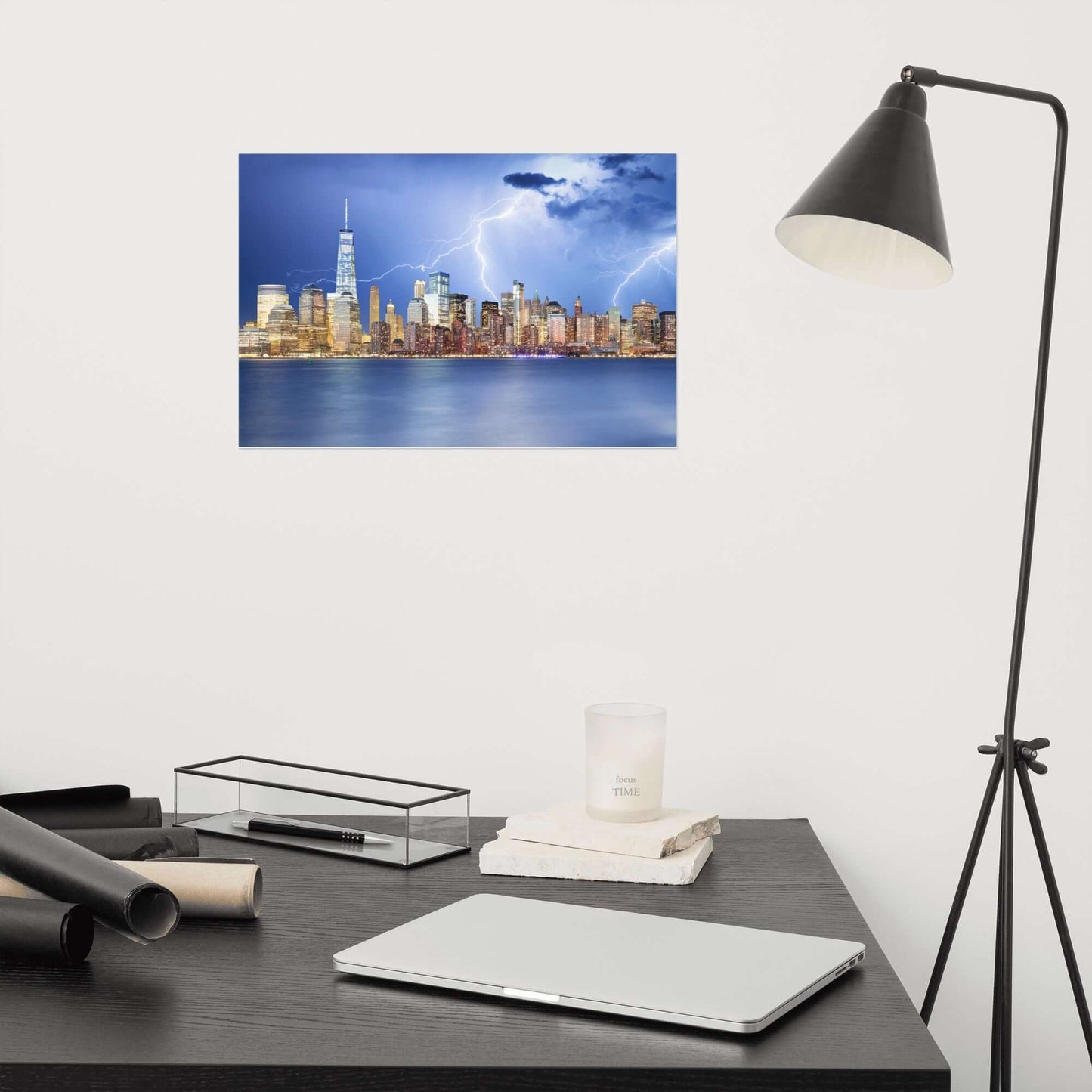 Storm and Manhattan Skyline at Night, New York City by Tomas Sereds