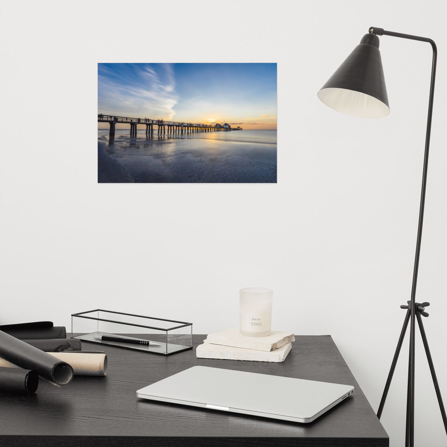 Sunset and the Naples Pier Coastal Beach Landscape Photograph Loose Unframed Wall Art Print