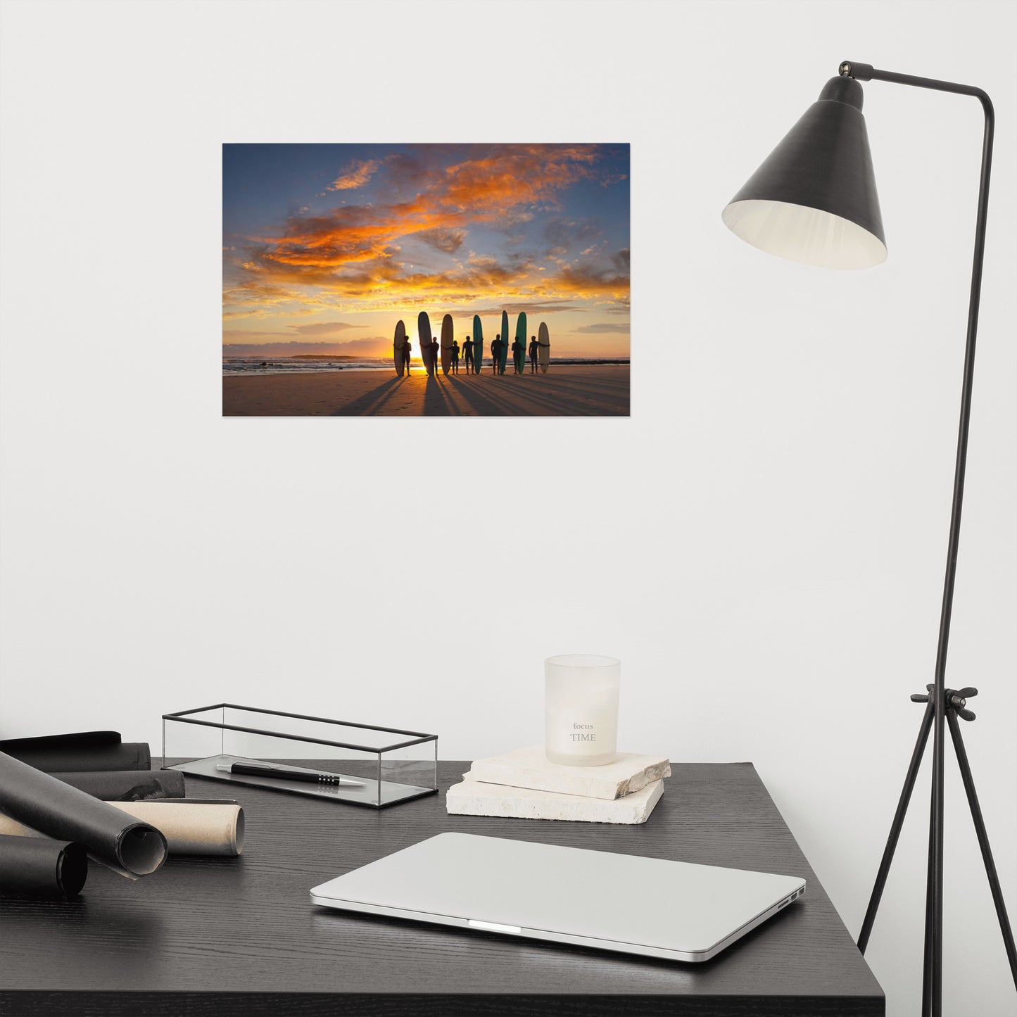 Silhouettes of Stoke: A Malibu Sunrise Coastal Lifestyle Abstract Nature Photograph Loose Wall Art Print