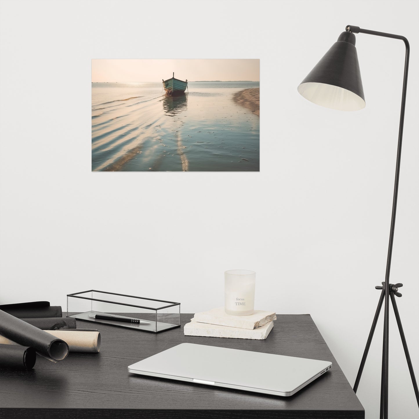 Awaiting Departure Abandoned Weathered Boat Beach Subdued Photorealism - Digital Artwork Loose Print