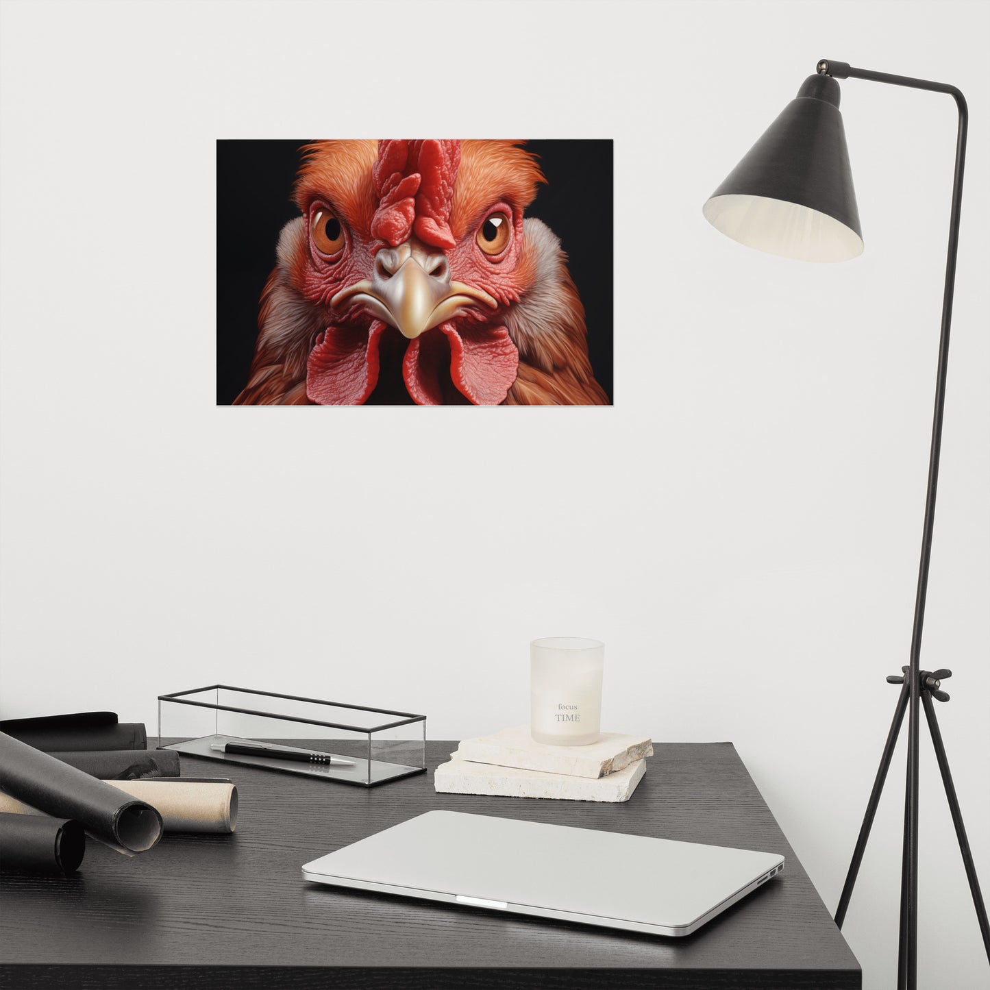 Barnyard Sentinel Rooster Photorealism Painting - Digital Artwork Loose Print