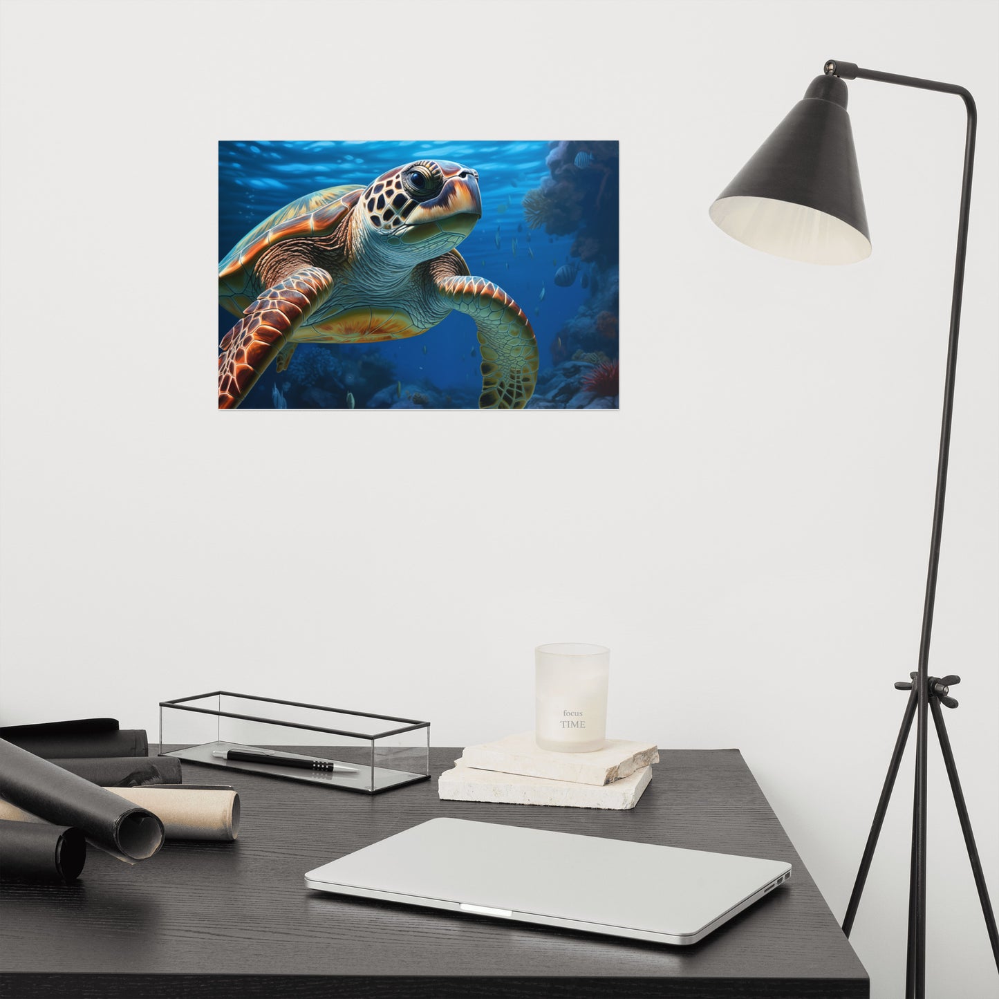 Beneath the Surface Sea Turtle Coastal Illustration - Digital Artwork Loose Art Print