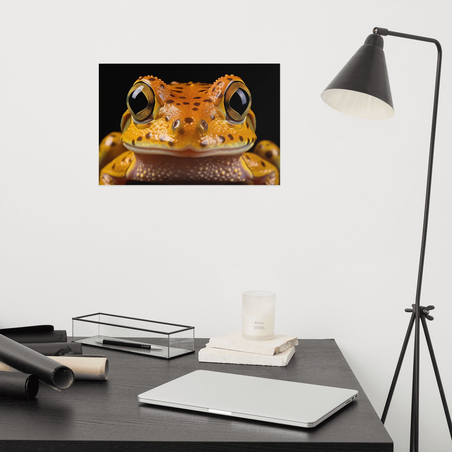 Golden Gaze Neobatrachia Frog Close-up Photorealism - Digital Artwork Loose Art Print