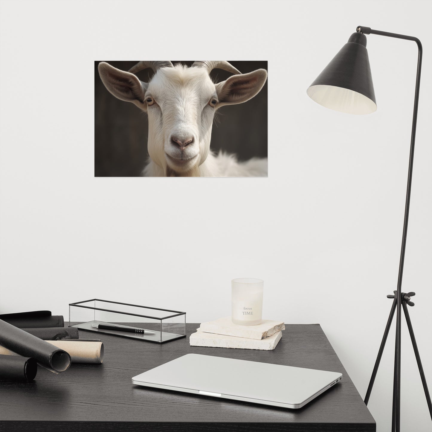 Horned Majesty Goat Photorealism - Digital Artwork Loose Art Print