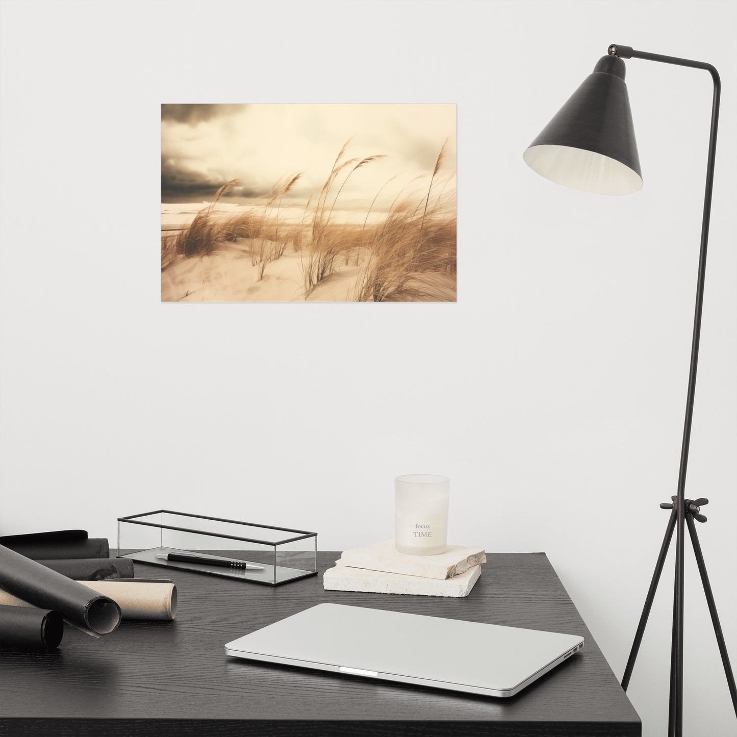 Seagrass Dancing in the Wind Subdued Retro Coastal Photorealistic Digital Artwork Loose Art Print