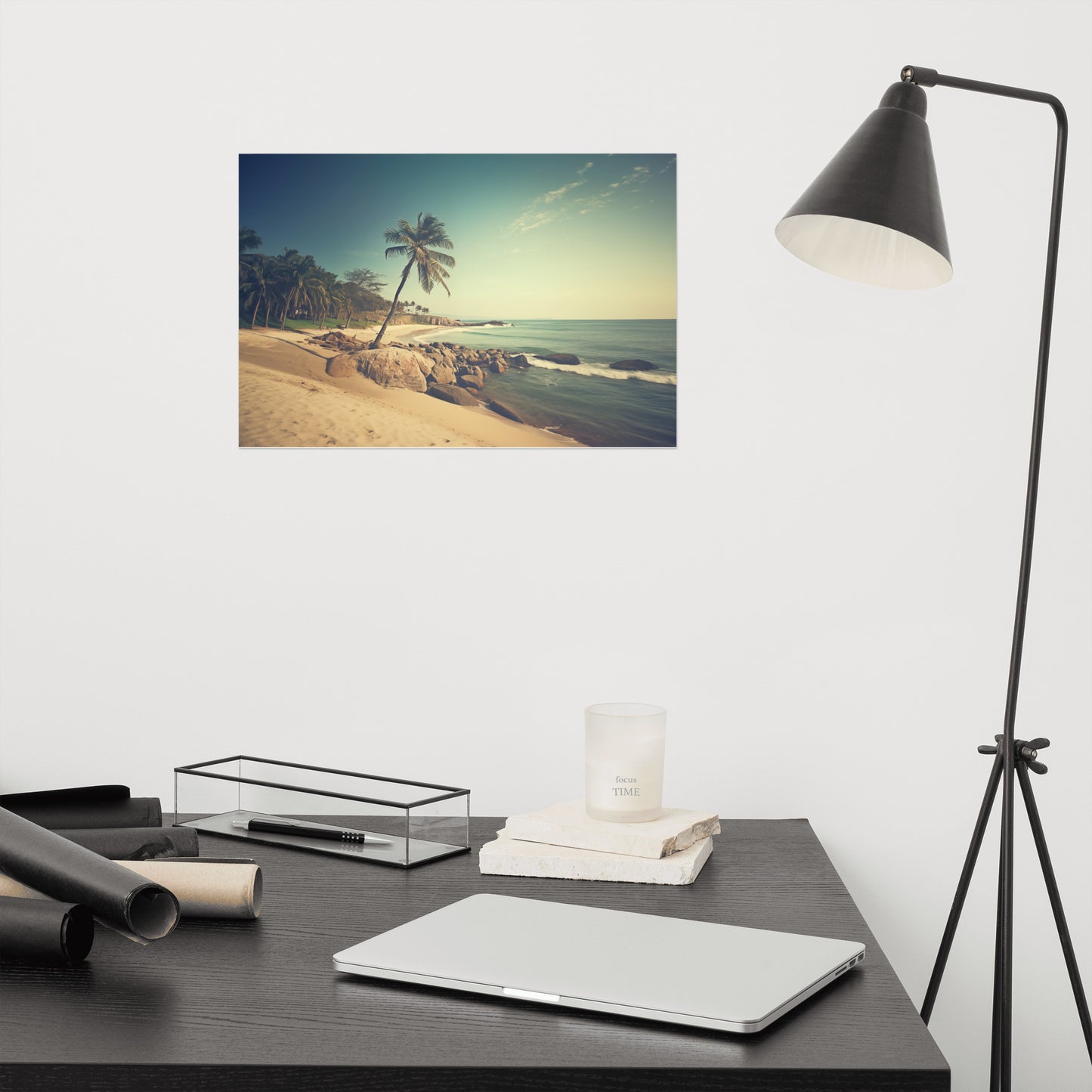 Seaside Serenity Subdued Retro Coastal Photorealism - Digital Artwork Loose Art Print