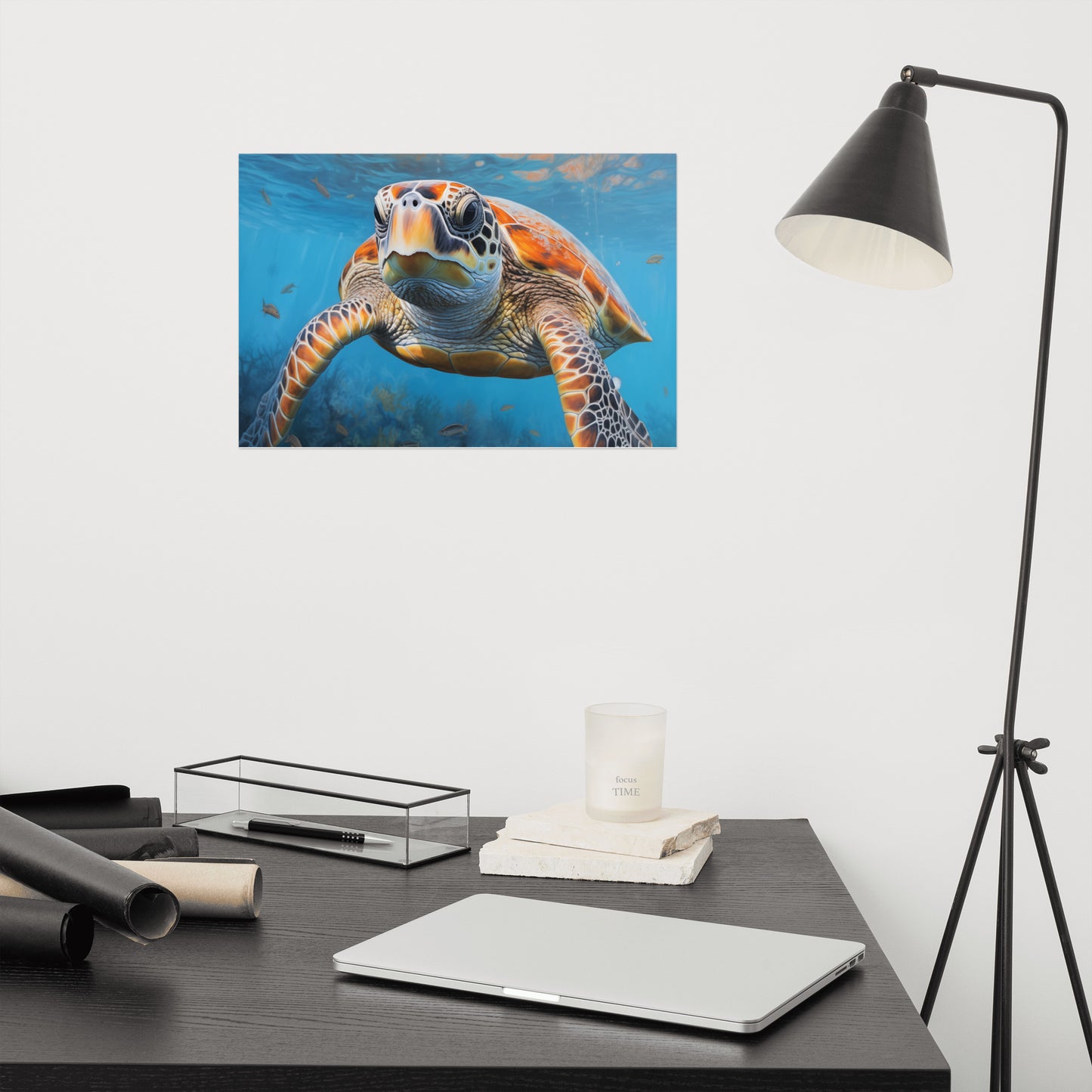 Serene Sentinel Sea Turtle Coastal Photorealism - Digital Artwork Loose Art Print