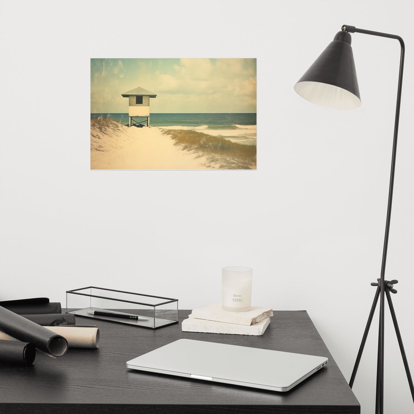 Solitary Coastal Sentinel Subdued Art Deco - Digital Artwork Loose Art Print