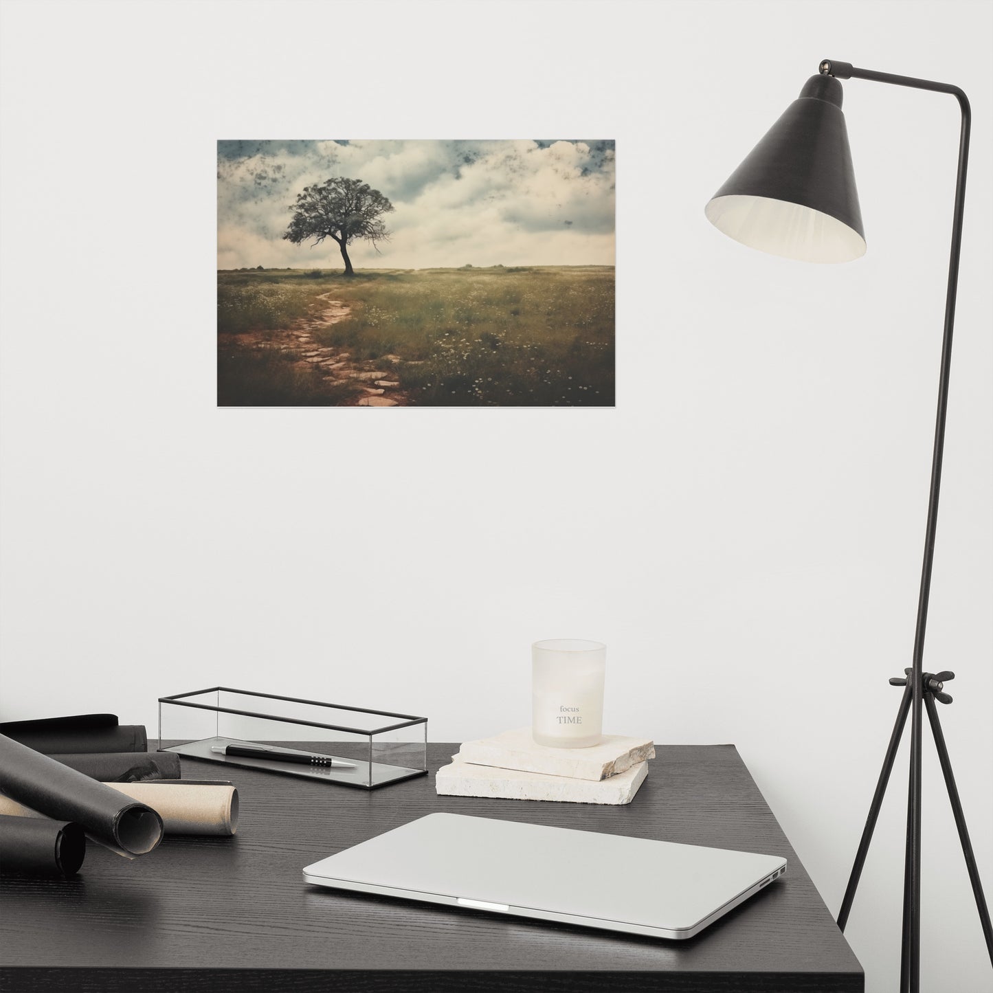 Solitary Meadow Sentinel Subdued Retro Rustic Photorealism - Digital Artwork Loose Art Print