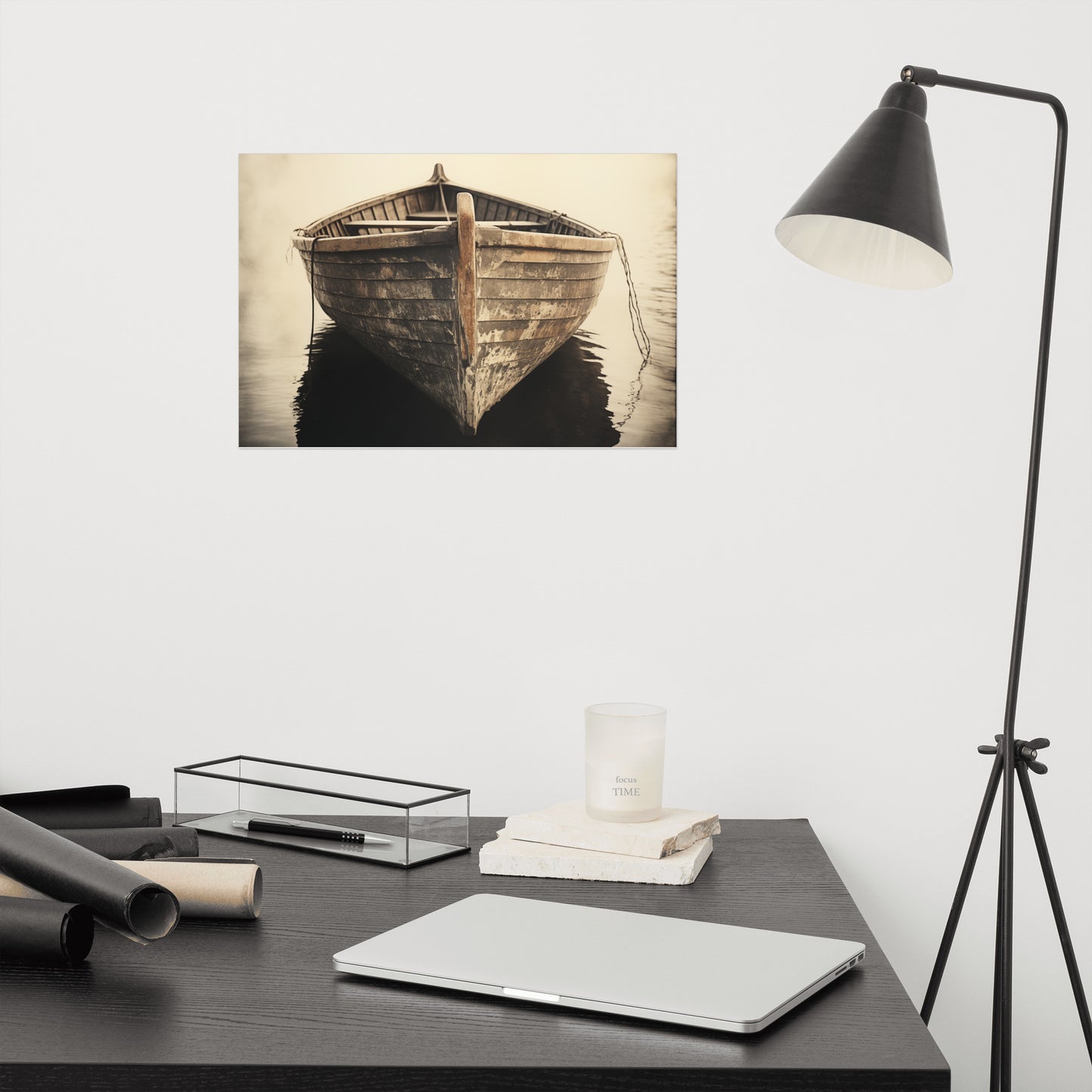 Solitary Sojourn Subdued Retro Coastal Photorealism - Digital Artwork Loose Art Print