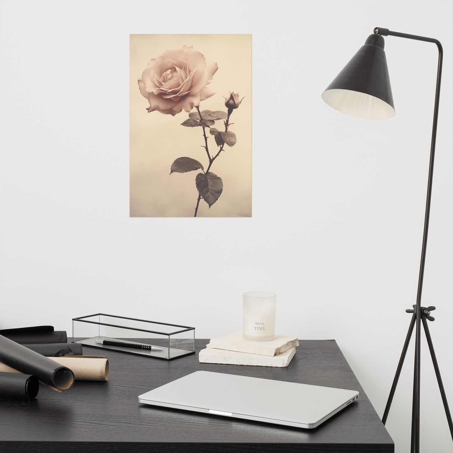 Still Life in Bloom Rose Vintage Retro Subdued Photorealism - Digital Artwork Loose Art Print