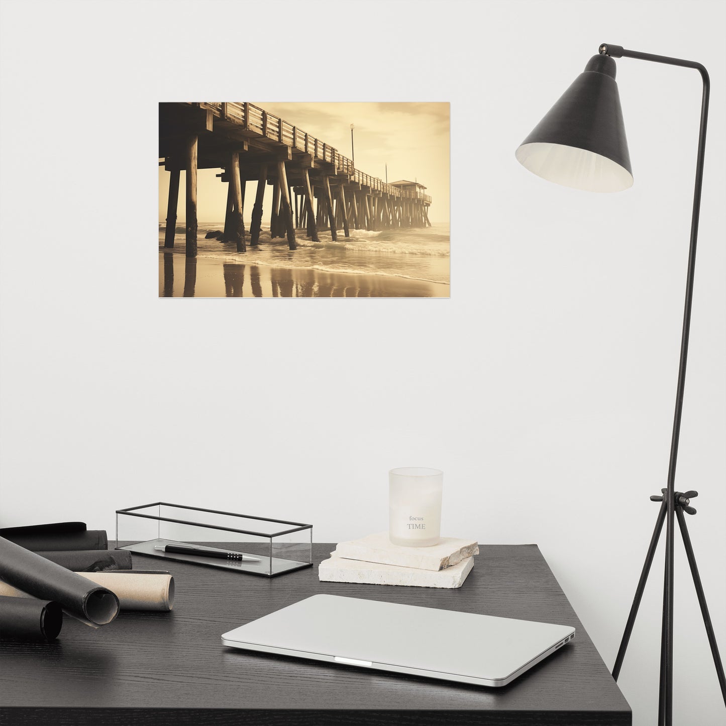 Sun-kissed Shores Subdued Retro Coastal Photorealism - Digital Artwork Loose Art Print