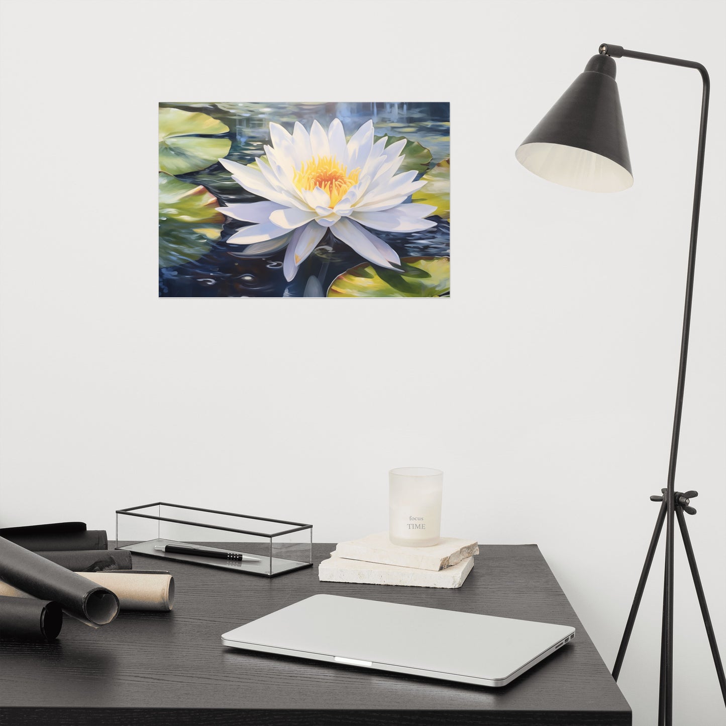 Water Lily's Embrace Oil Painting - Digital Artwork Loose Art Print