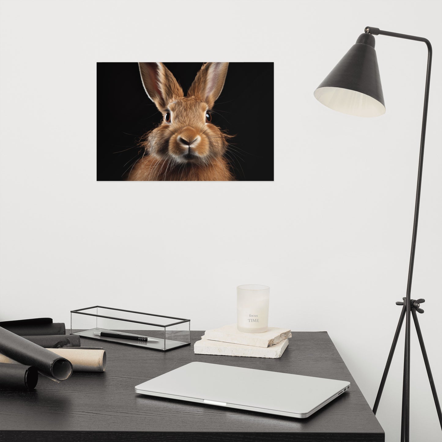 Whiskered Wonder Rabbit Portrait Photorealism - Digital Artwork Loose Art Print