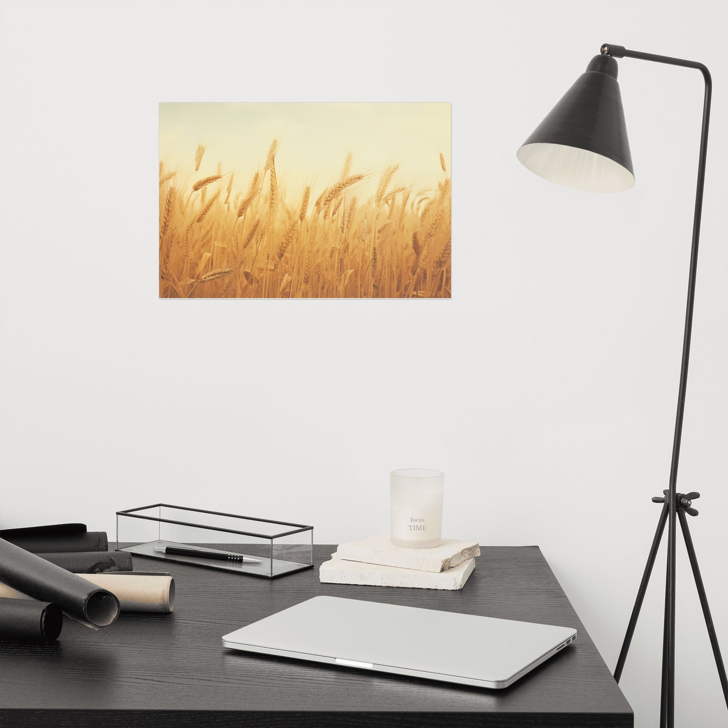 Whispering Wheat Minimal Botanical Rustic Subdued Wheat Crops Photorealism - Digital Artwork Loose Art Print