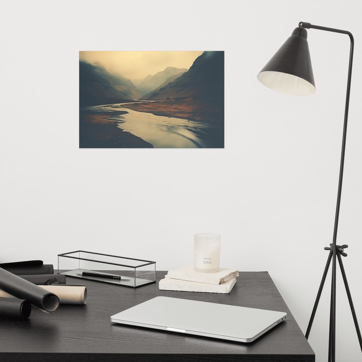 Misty Mountain Valley Vintage Subdued Photorealism - Digital Artwork Loose Art Print