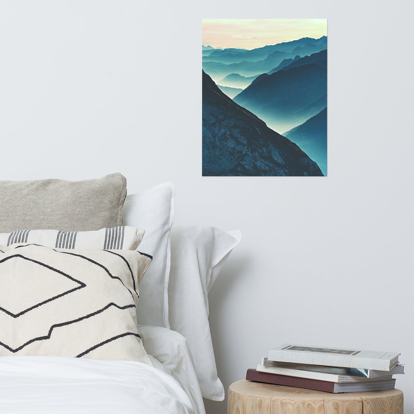 Misty Blue Silhouette Mountain Range Rustic Farmhouse Style Landscape Photo Loose Wall Art Print