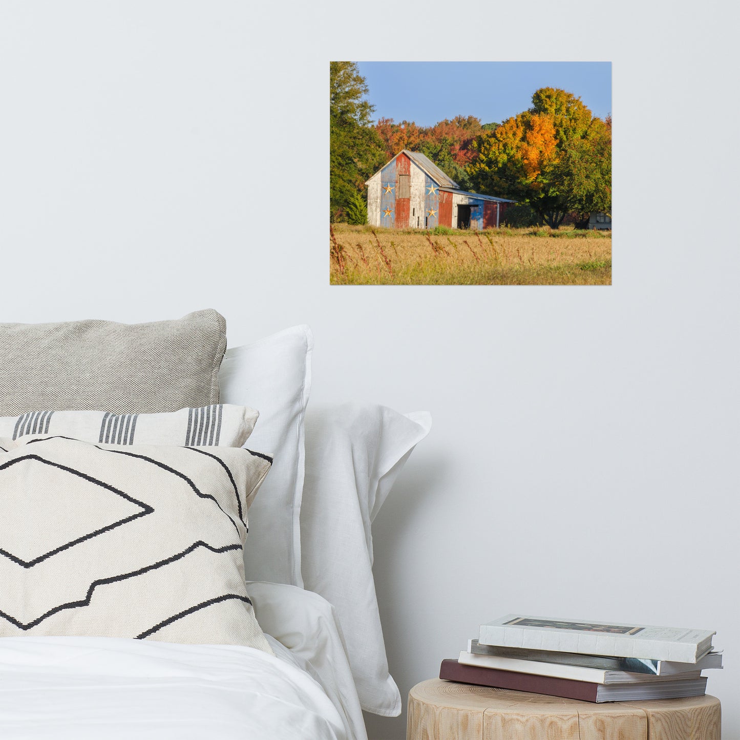 Patriotic Barn in Field Traditional Color Rustic Farmhouse Style Landscape Photo Loose Wall Art Prints