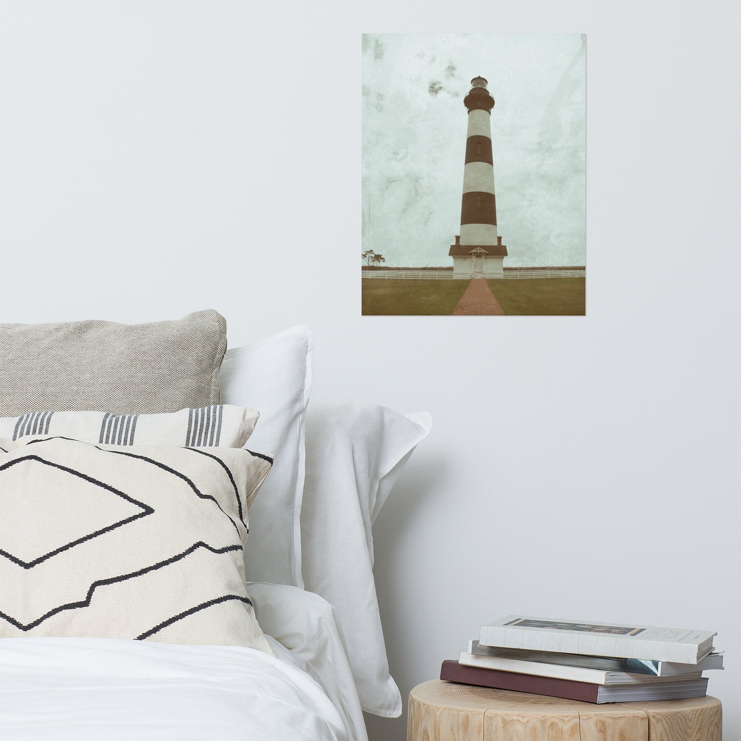 Aged Colorized Bodie Island Lighthouse Landscape Photo Loose Wall Art Print