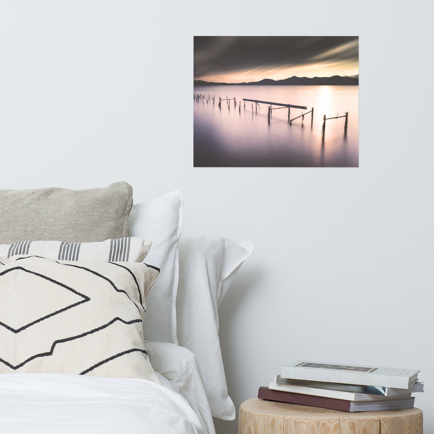 Moody Ruined Pier and Mountain Range Landscape Photo Loose Wall Art Prints