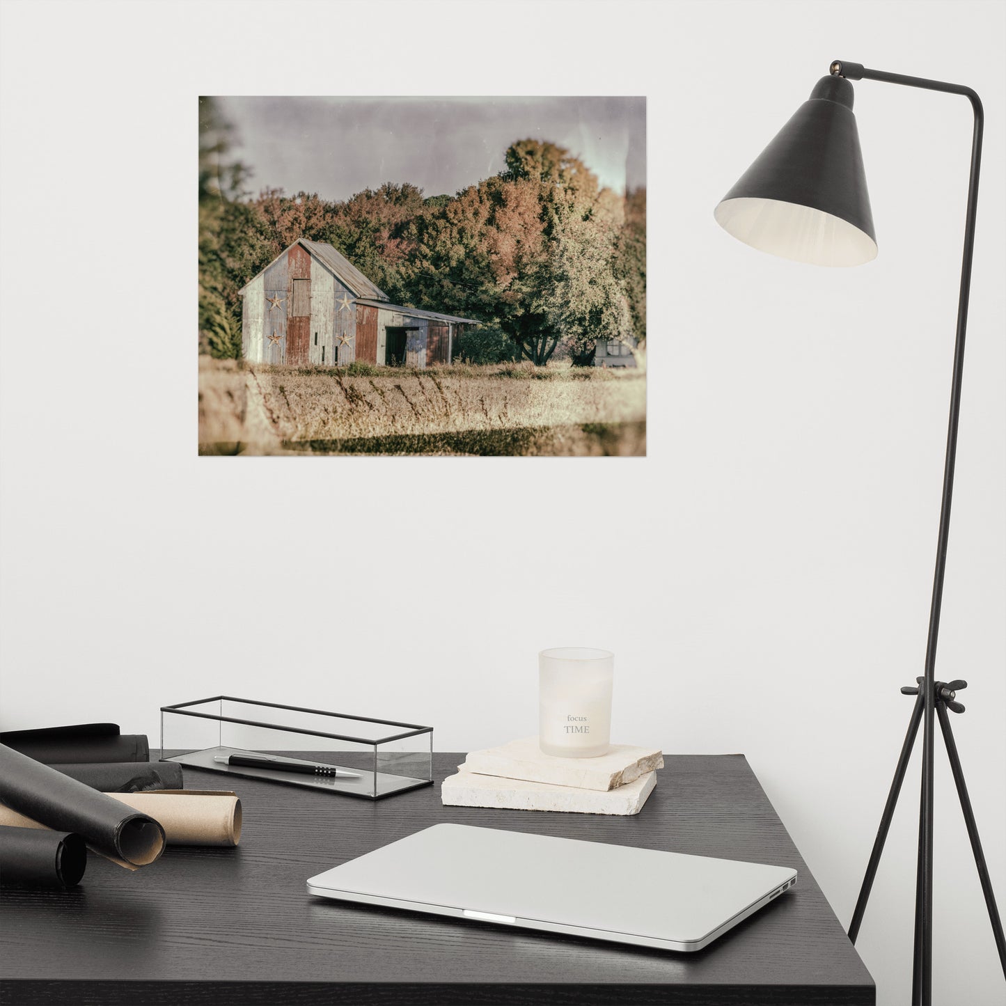 Patriotic Barn in Field Glass Plate Rustic Farmhouse Style Landscape Photo Loose Wall Art Prints