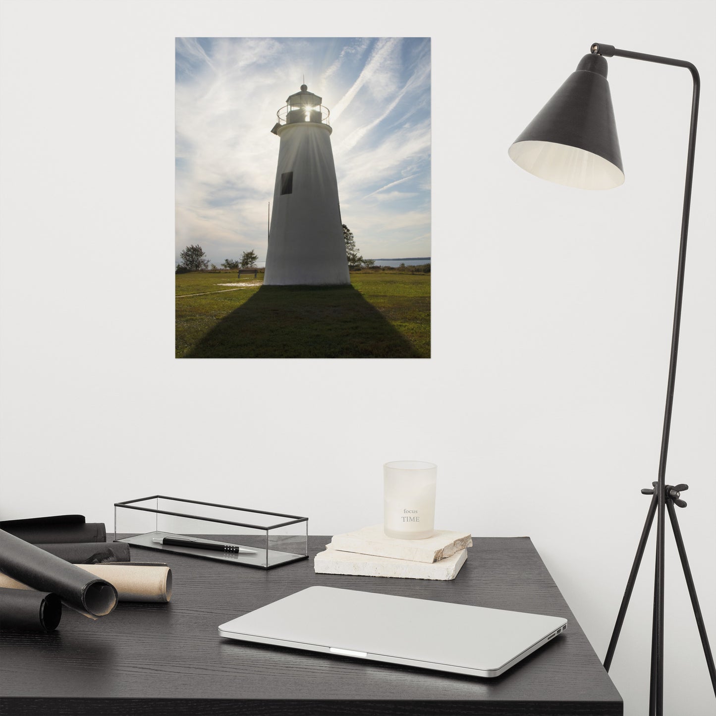 Turkey Point Lighthouse with Sun Flare Architectural Coastal Landscape Photo Loose Wall Art Print