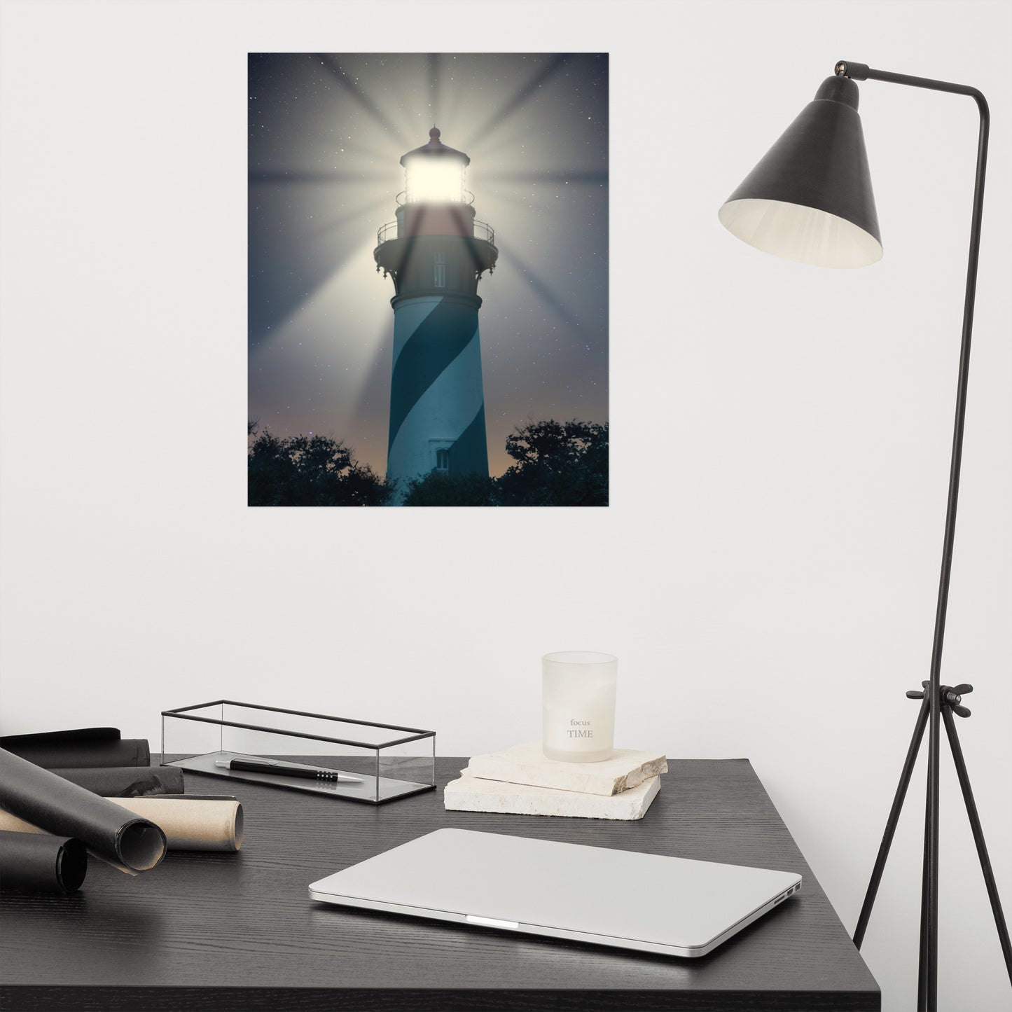 St. Augustine Lighthouse Night Light Architectural Photo Loose Wall Art Print