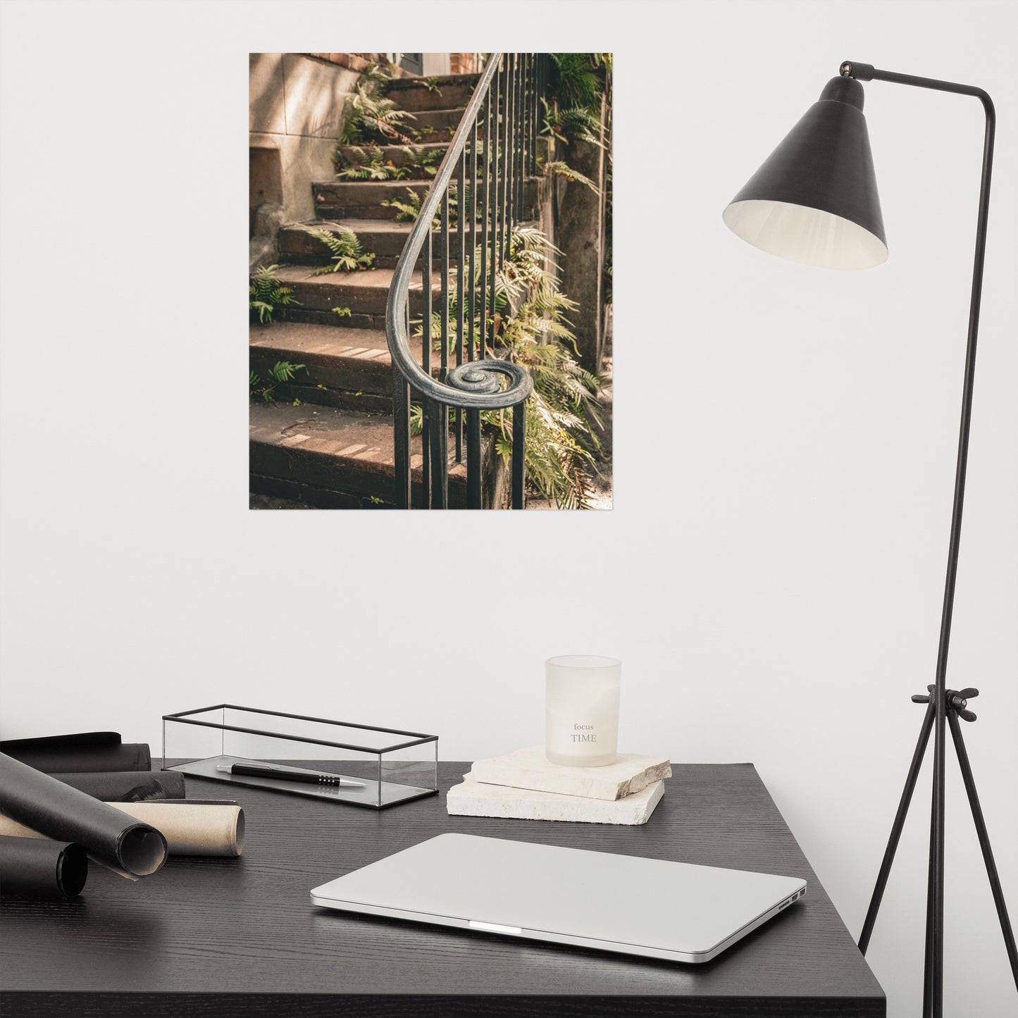 Old Stone Stairs And Cast Iron Banister Savannah Ga Architectural Photo Loose Wall Art Print