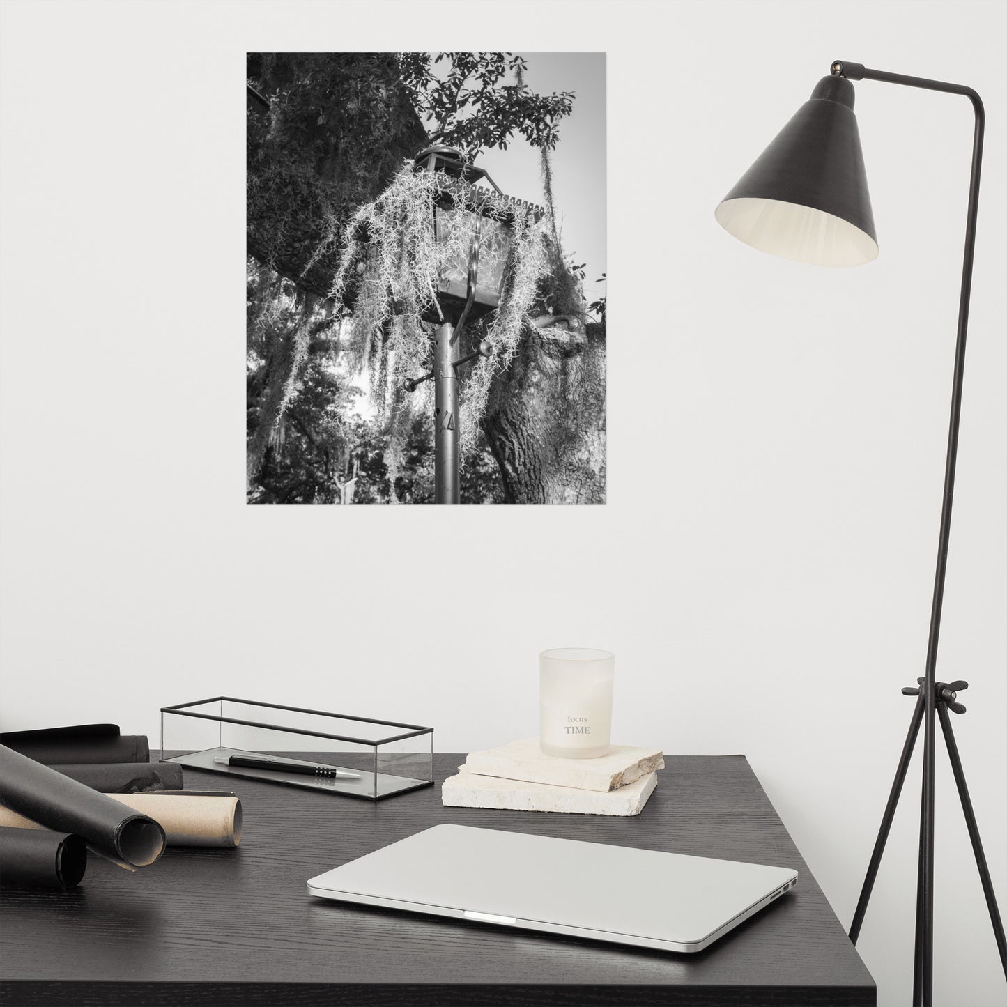 Wrought Iron Lamp Post and Spanish Moss Savannah Ga Architectural Nature Photo Loose Wall Art Print