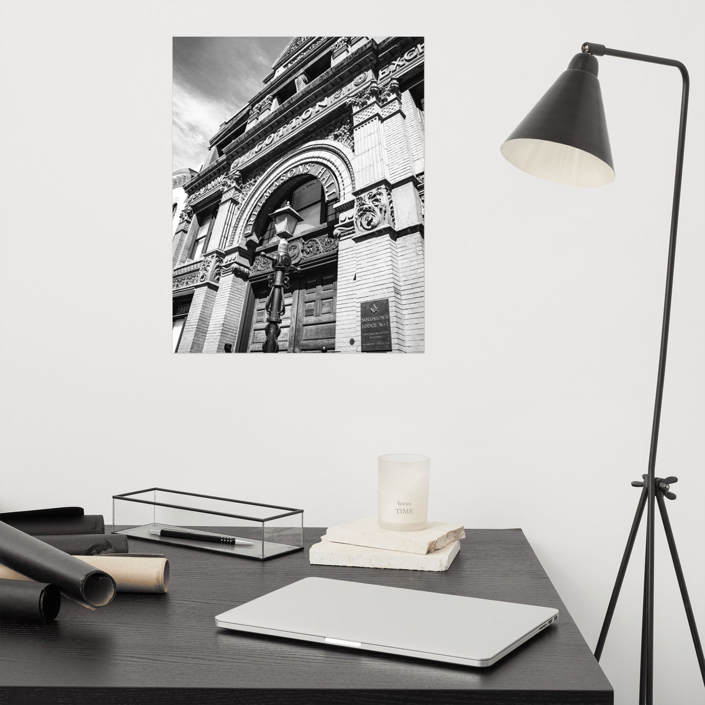 Black and White Savannah Cotton Exchange Freemasons' Hall Loose Wall Art Print