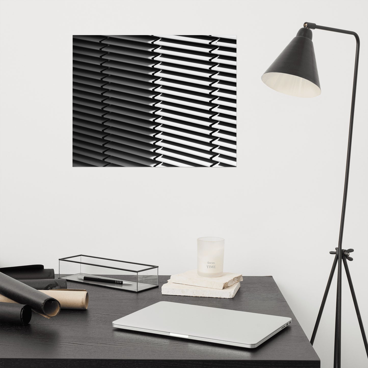 Black and White Minimal Line and Shadow Pattern Loose Wall Art Print