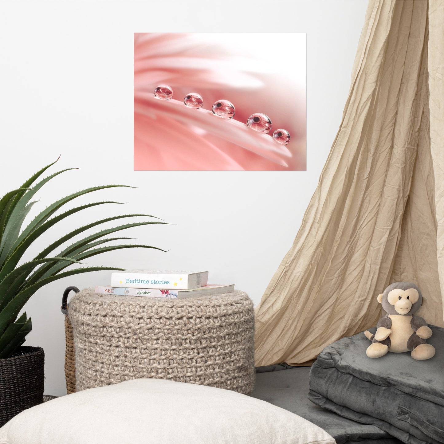 Wall Pictures With Flowers: Peace - Dew Drops on Gerbera Daisy Petals Floral Botanical Photograph Shabby Chic - Vintage Loose / Unframed Wall Art Print