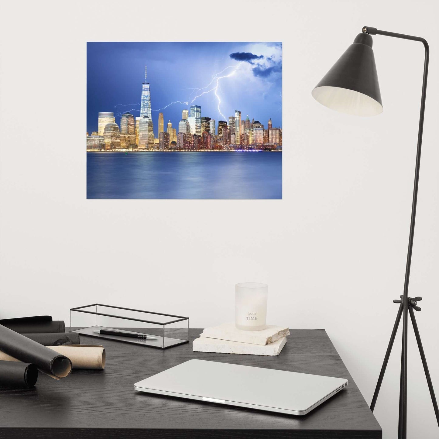 Storm and Manhattan Skyline at Night, New York City by Tomas Sereds