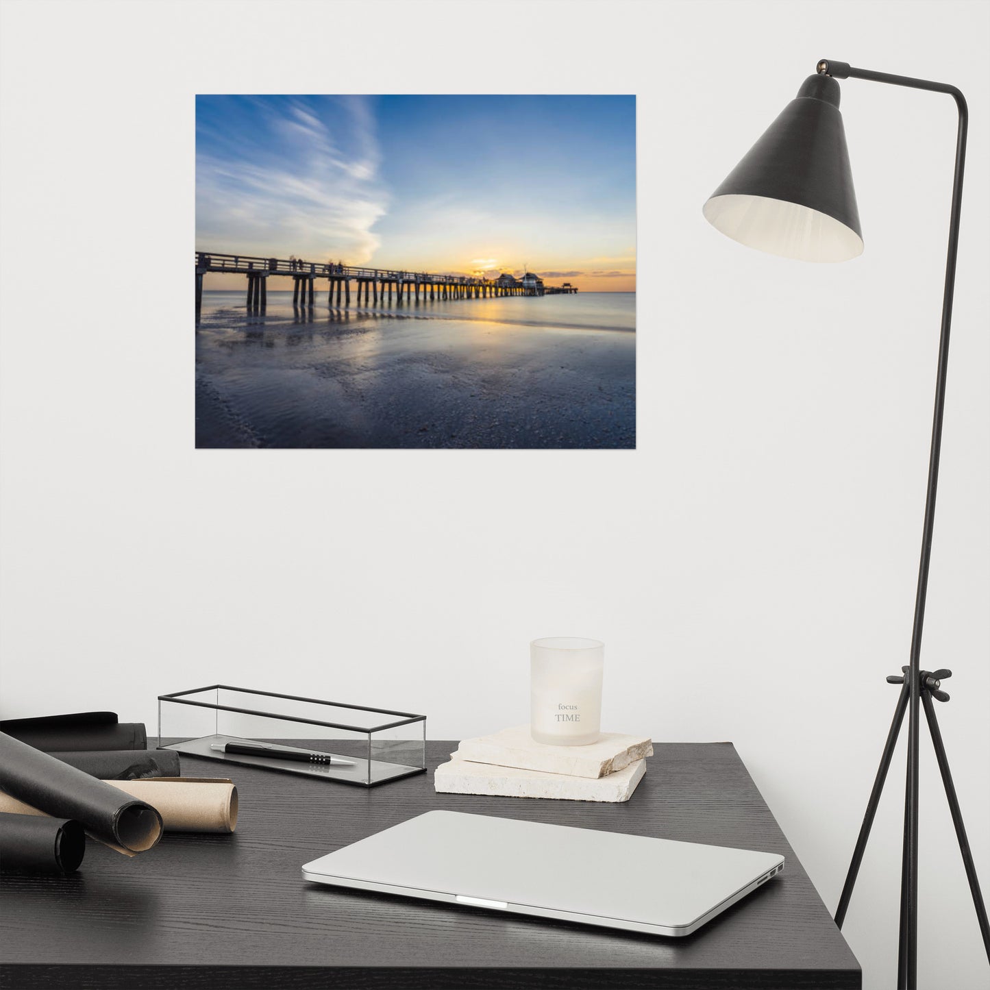 Sunset and the Naples Pier Coastal Beach Landscape Photograph Loose Unframed Wall Art Print