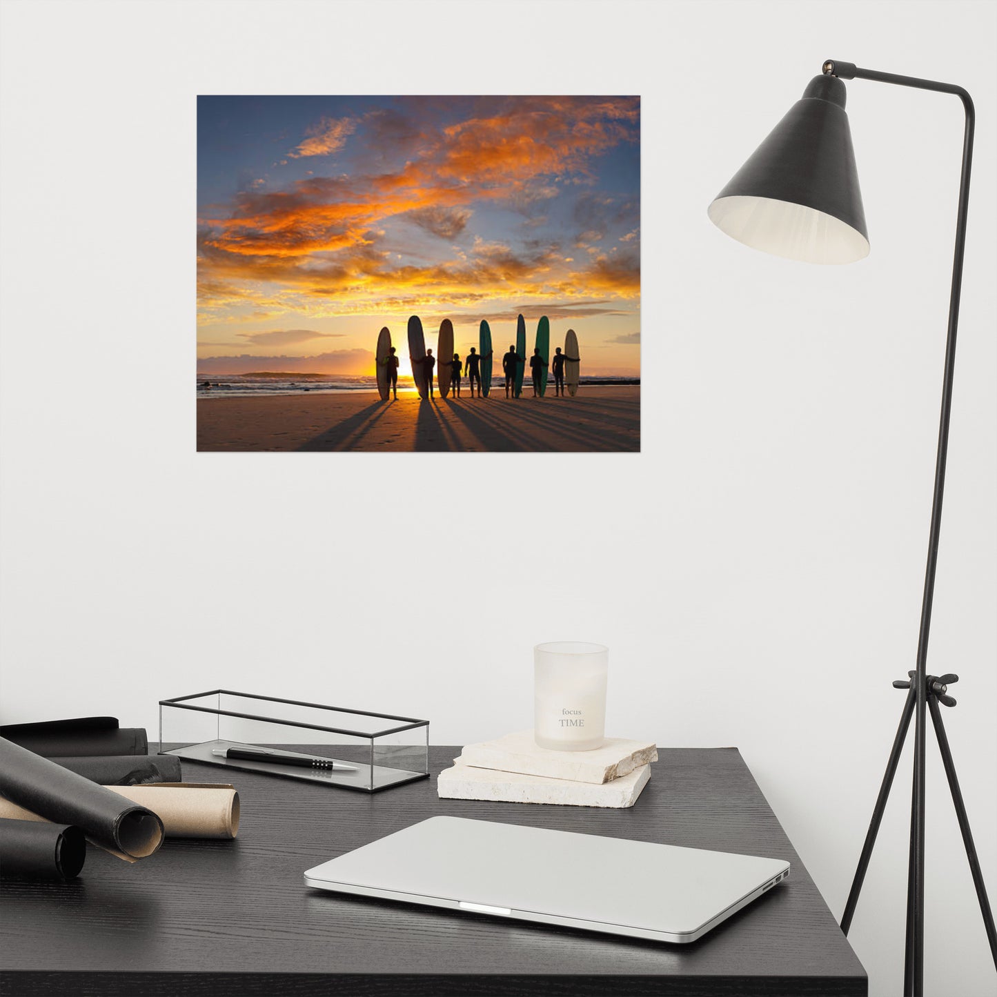 Silhouettes of Stoke: A Malibu Sunrise Coastal Lifestyle Abstract Nature Photograph Loose Wall Art Print