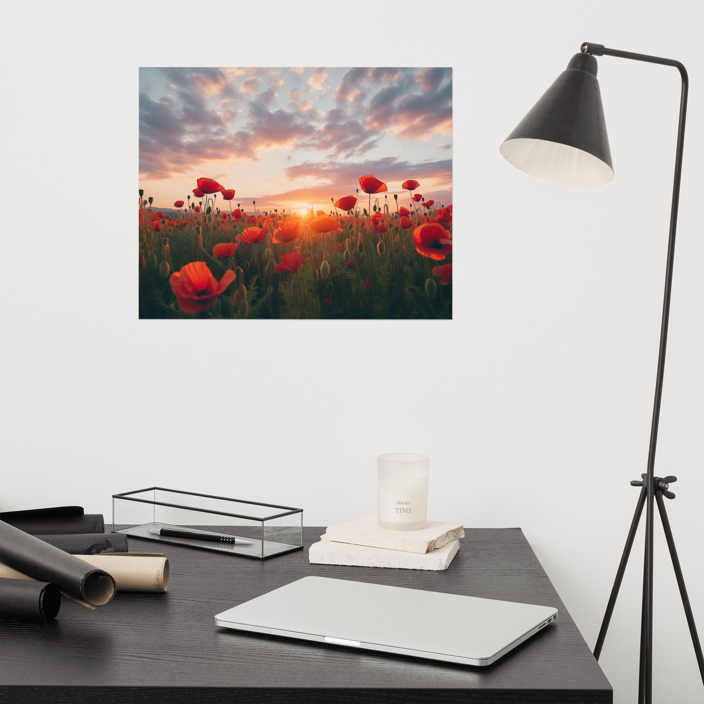 Artwork of Poppies: A Field of Memories Poppy Sunset Photorealism - Digital Artwork Loose Art Print