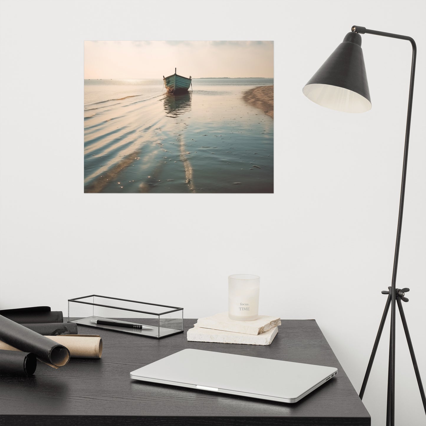 Awaiting Departure Abandoned Weathered Boat Beach Subdued Photorealism - Digital Artwork Loose Print