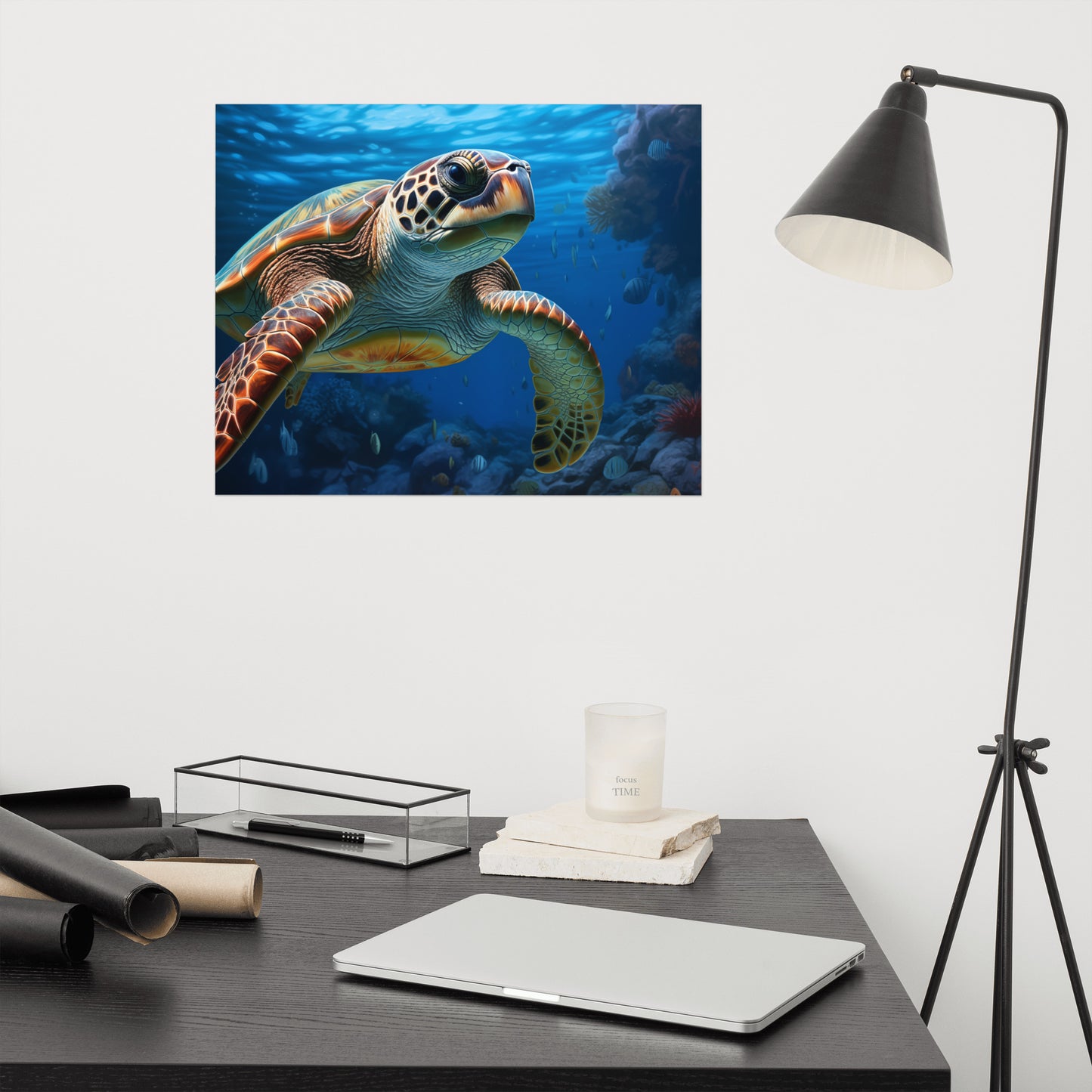 Beneath the Surface Sea Turtle Coastal Illustration - Digital Artwork Loose Art Print