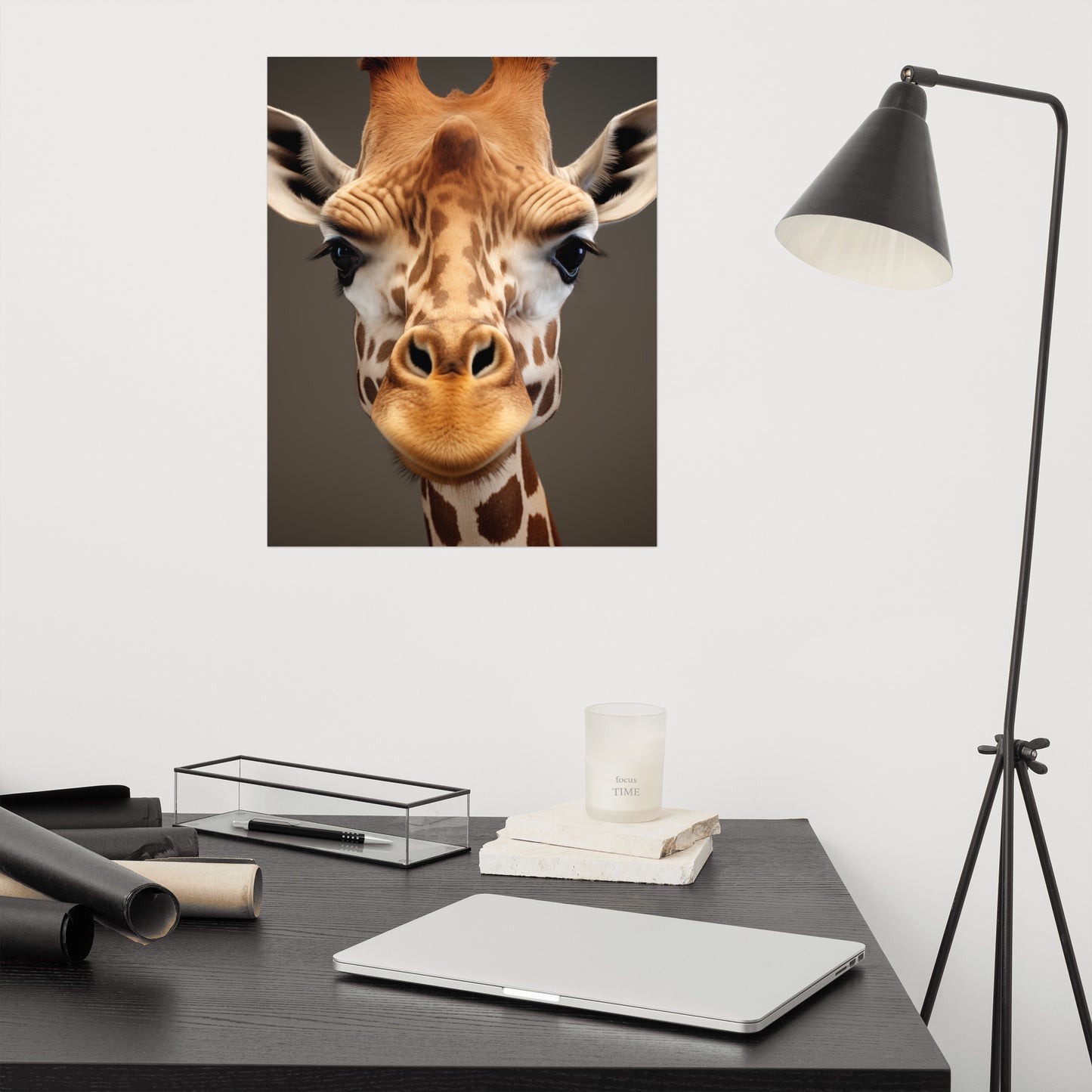 Majesty of the Savanna Giraffe Photorealism - Digital Artwork Loose Art Print