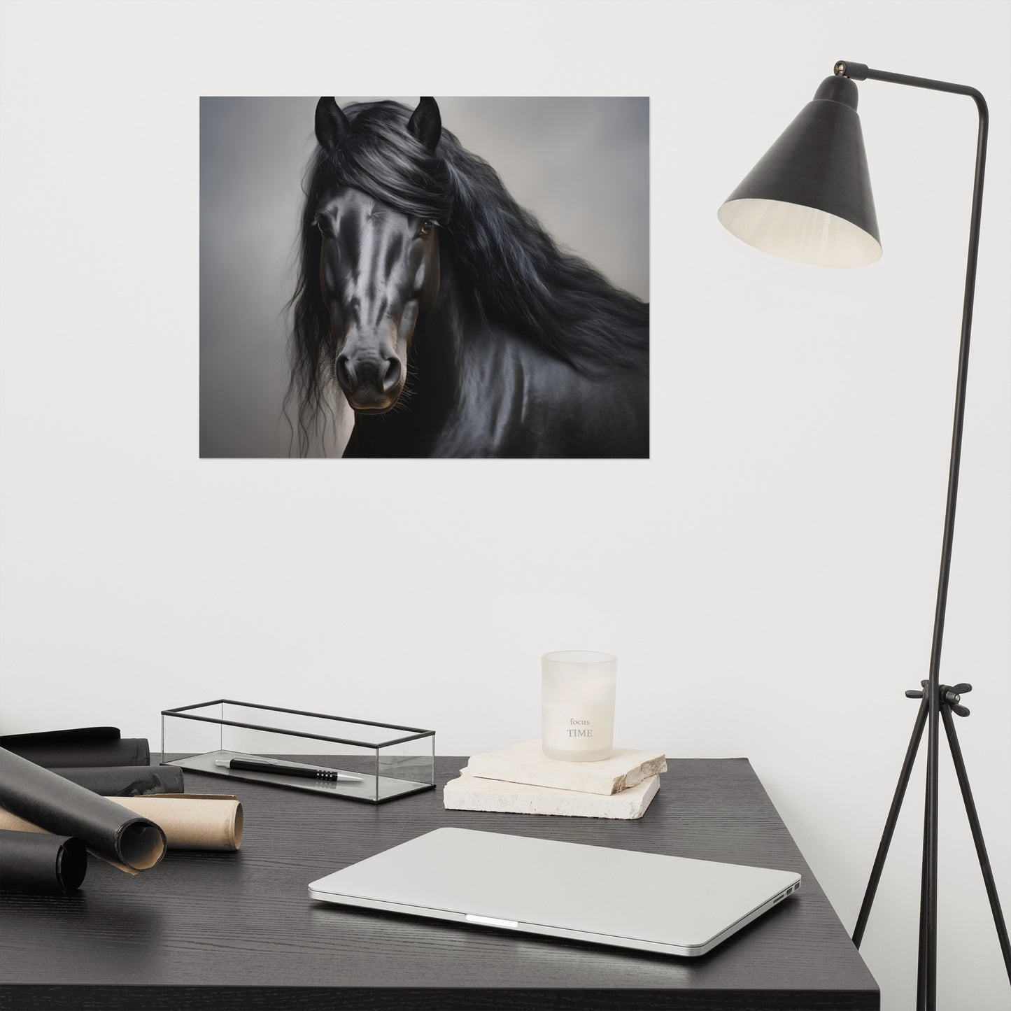 Black Beauty's Gaze Photorealistic Painting - Digital Artwork Loose Art Print