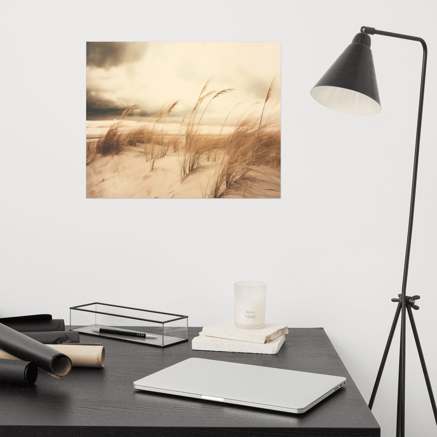 Seagrass Dancing in the Wind Subdued Retro Coastal Photorealistic Digital Artwork Loose Art Print