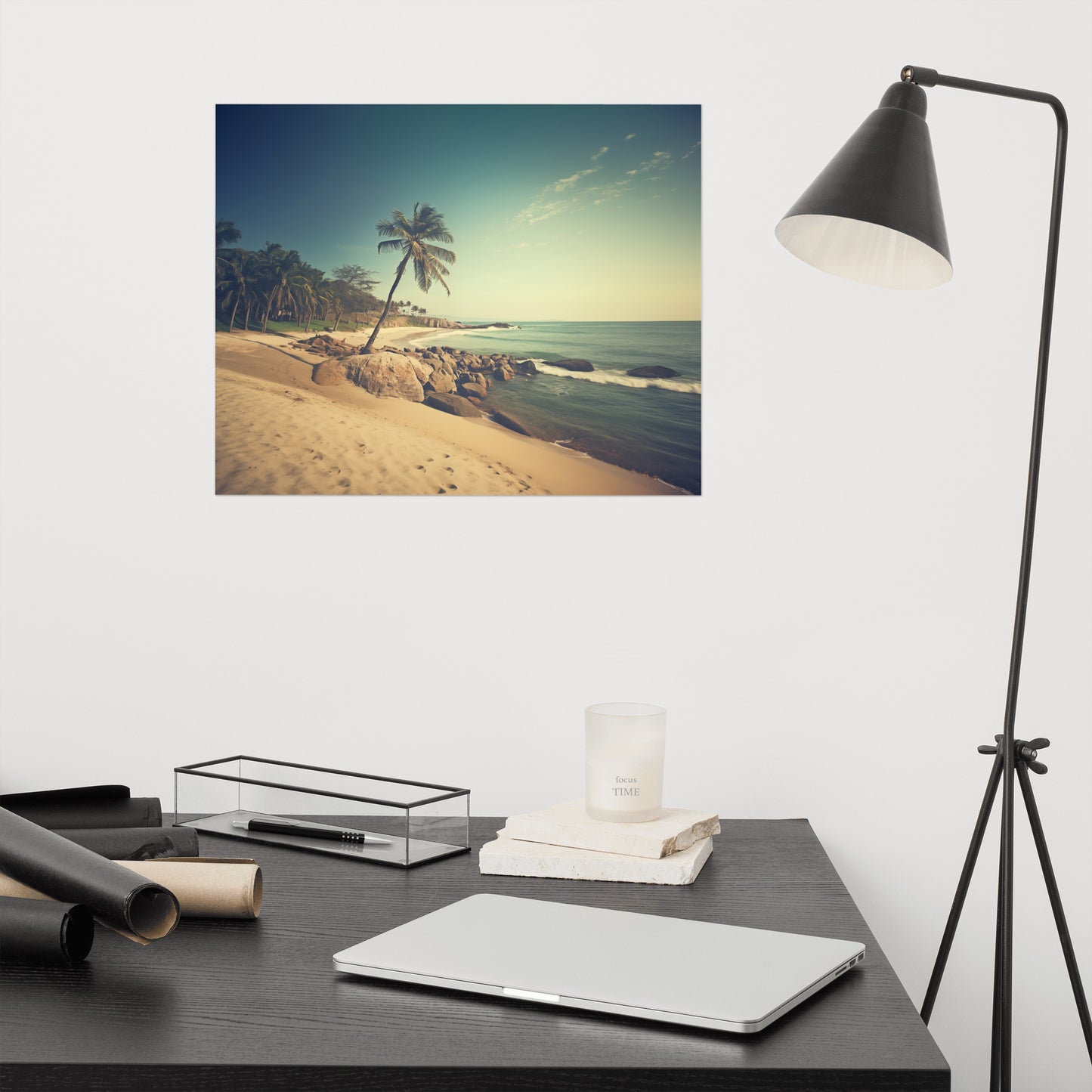 Seaside Serenity Subdued Retro Coastal Photorealism - Digital Artwork Loose Art Print