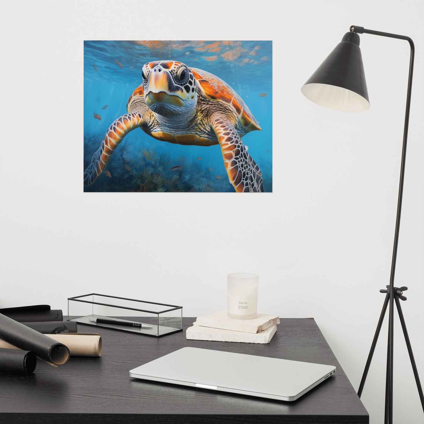 Serene Sentinel Sea Turtle Coastal Photorealism - Digital Artwork Loose Art Print