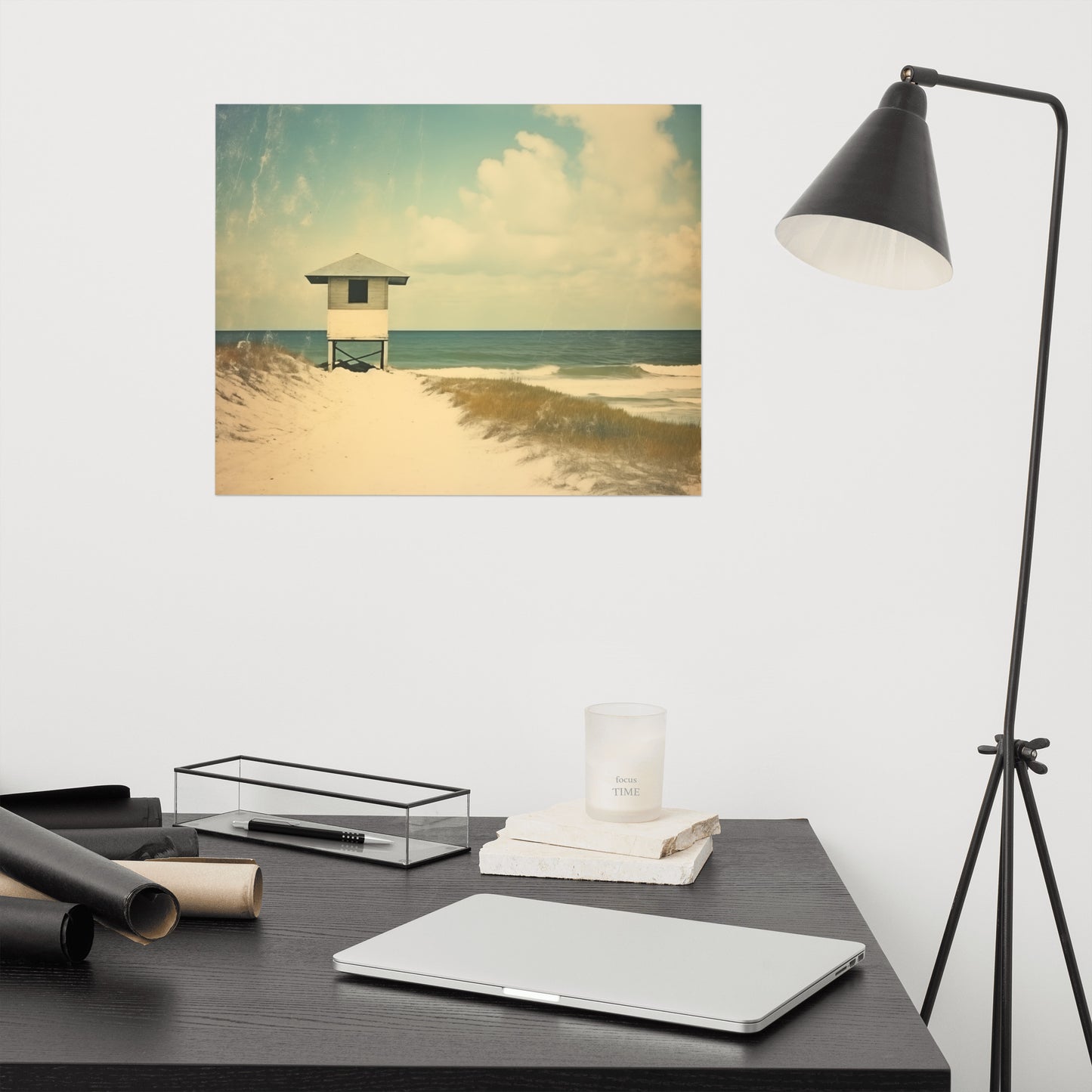 Solitary Coastal Sentinel Subdued Art Deco - Digital Artwork Loose Art Print