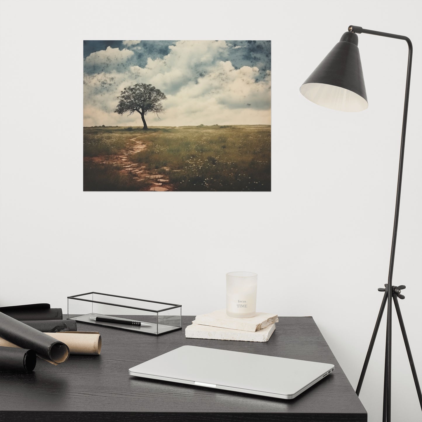 Solitary Meadow Sentinel Subdued Retro Rustic Photorealism - Digital Artwork Loose Art Print