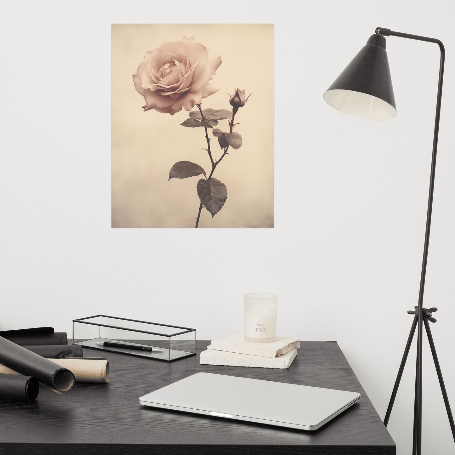 Still Life in Bloom Rose Vintage Retro Subdued Photorealism - Digital Artwork Loose Art Print