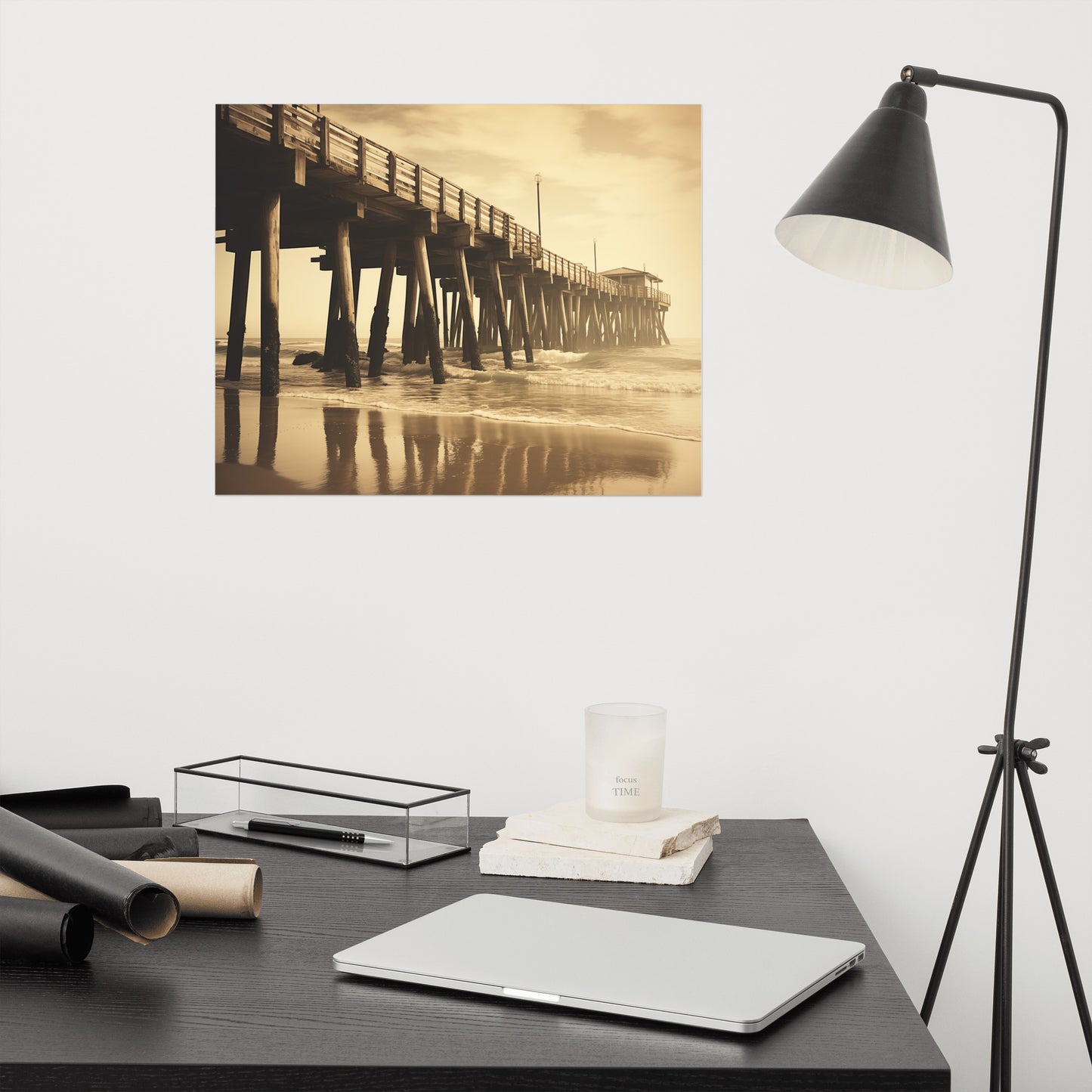 Sun-kissed Shores Subdued Retro Coastal Photorealism - Digital Artwork Loose Art Print