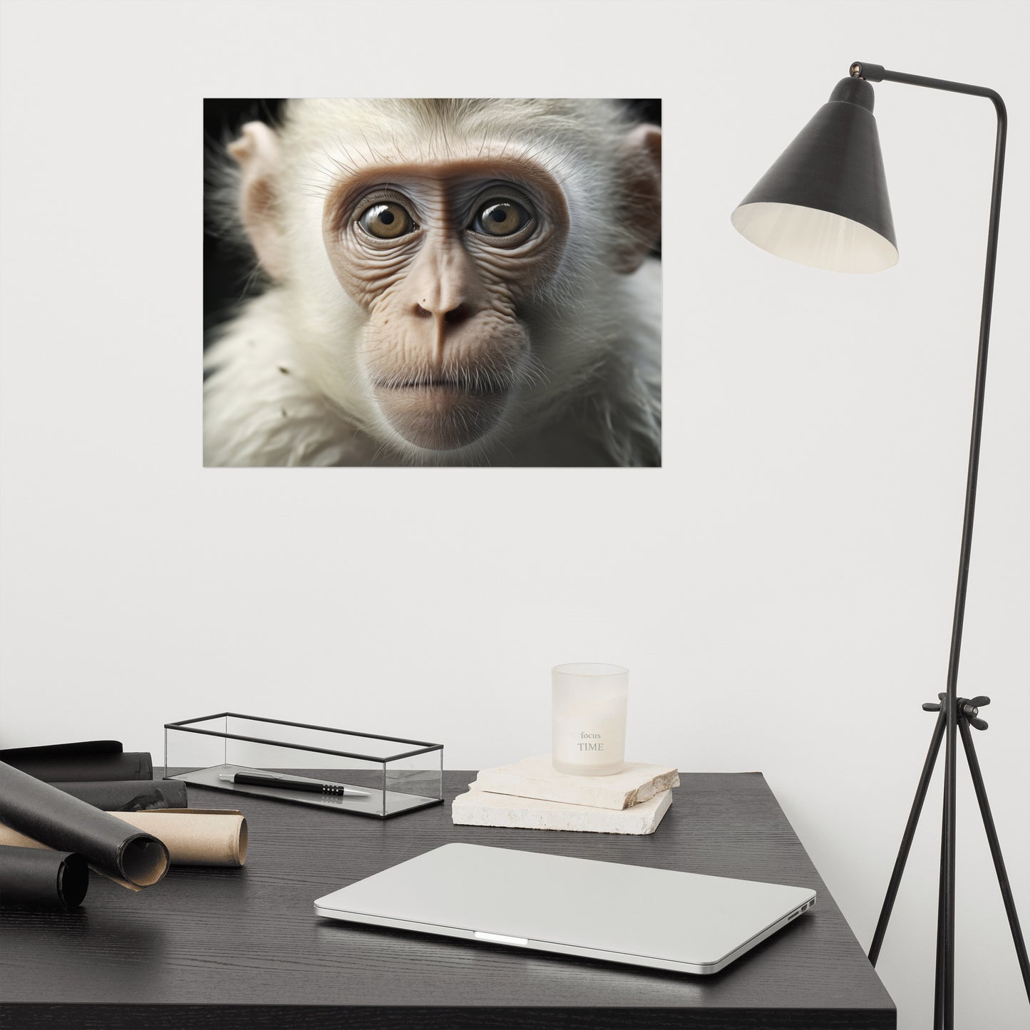 The Curious Gaze of a Monkey - Monkey Close-up Photorealism - Digital Artwork Loose Art Print